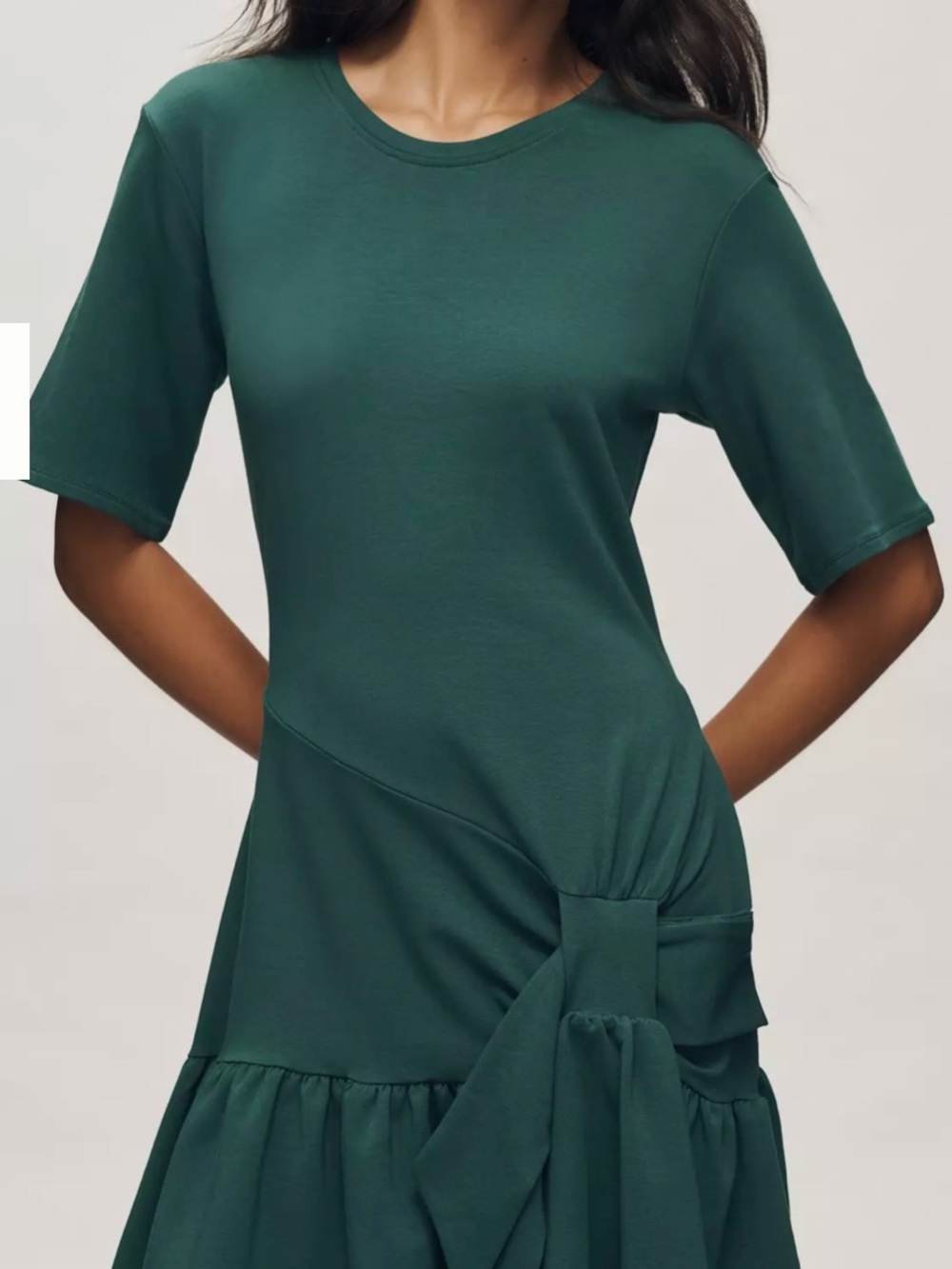 Anthropologie Forest Green Tie-Waist Short Sleeve Dress